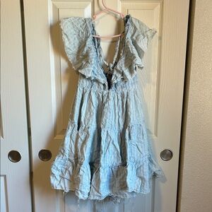 Free people Charming Blue Ruffled Kids Dress xs